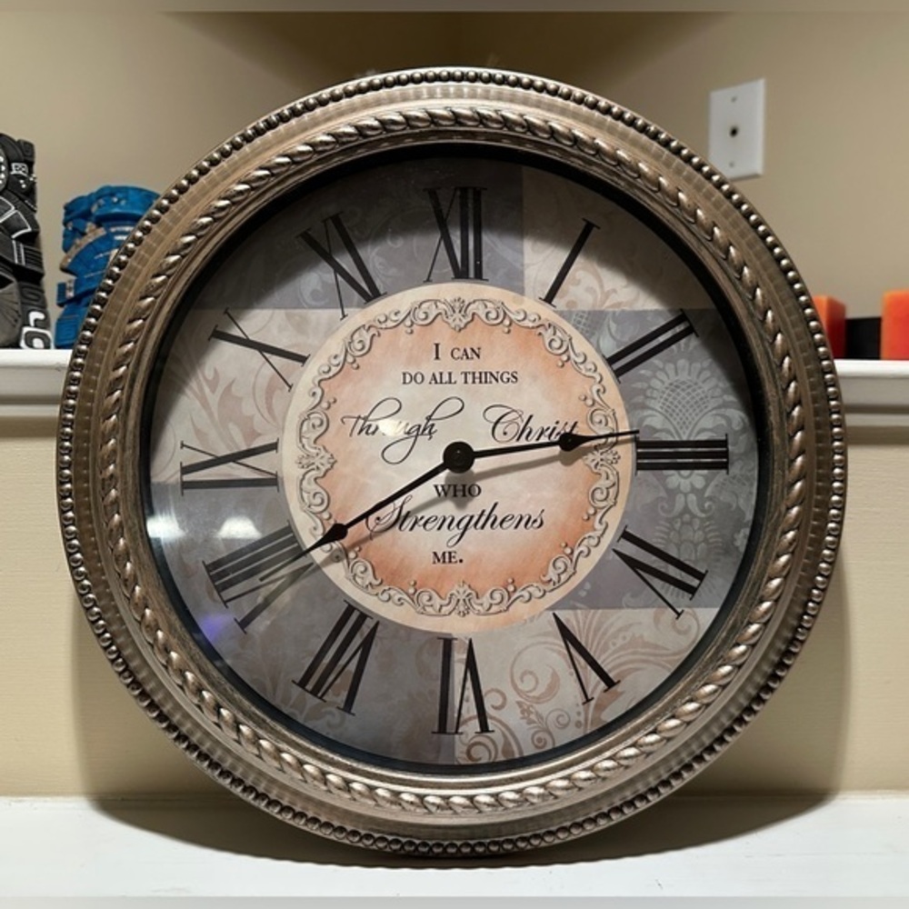 “I Can Do All Things Through Christ” Inspirational Wall Clock – 15.5”